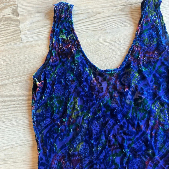 Lasoie Vintage Asymmetrical Blue Velvet patterned dress size small silk - Picture 3 of 7